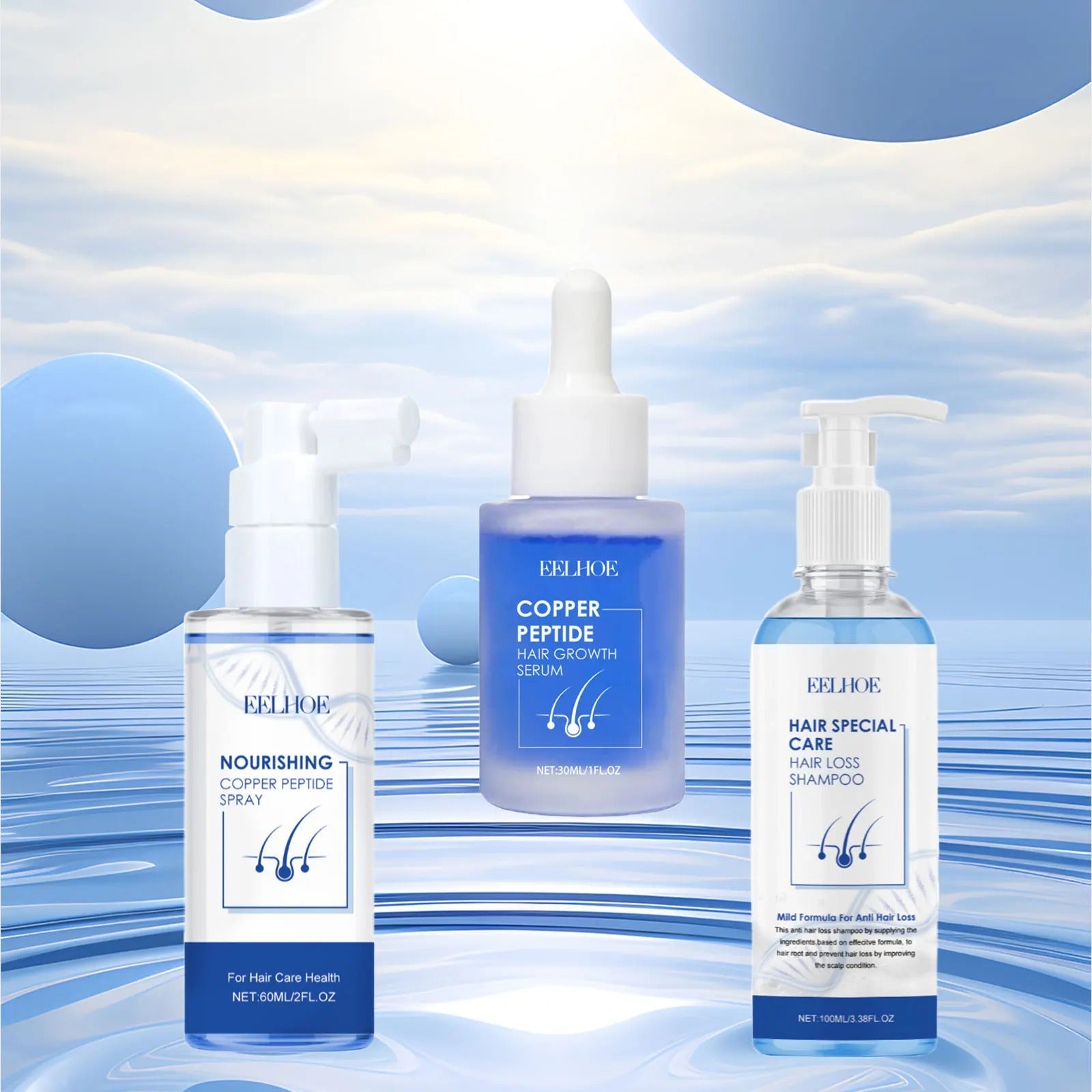 EELHOE Blue Copper Peptide Hair Care Set - Anti Hair Loss Serum & Repair Treatment for Damaged Hair