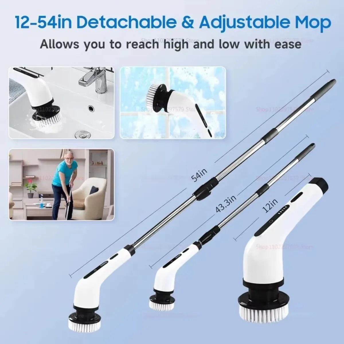 9-in-1 Electric Spin Scrubber Cordless - Waterproof Cleaning Brush with Extension Handle for Bathroom, Floor & Tiles
