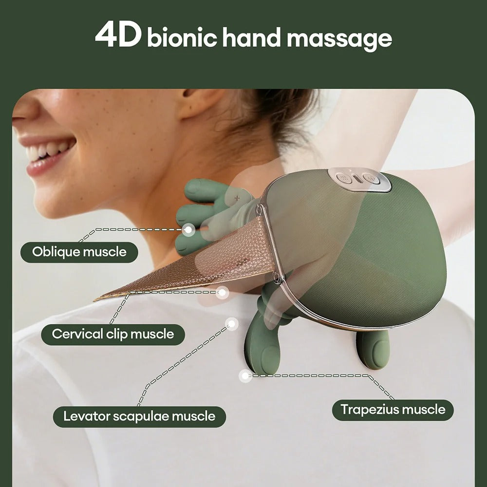 4D Bionic Hand-Shaped Neck & Shoulder Massager - Wireless Trapezius Kneading Massager with Heat