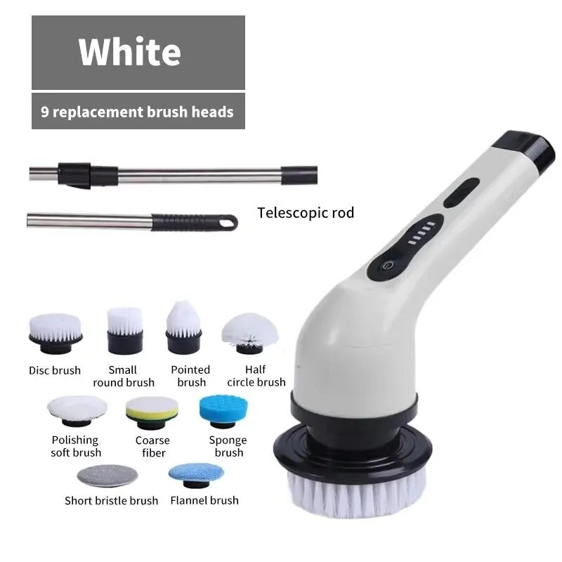 9-in-1 Electric Spin Scrubber Cordless - Waterproof Cleaning Brush with Extension Handle for Bathroom, Floor & Tiles