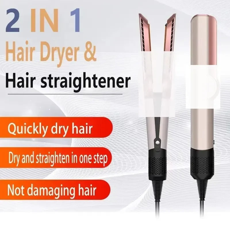 Professional 2-in-1 Hair Dryer and Straightener - Negative Ion Wet & Dry Hair Straightener Brush