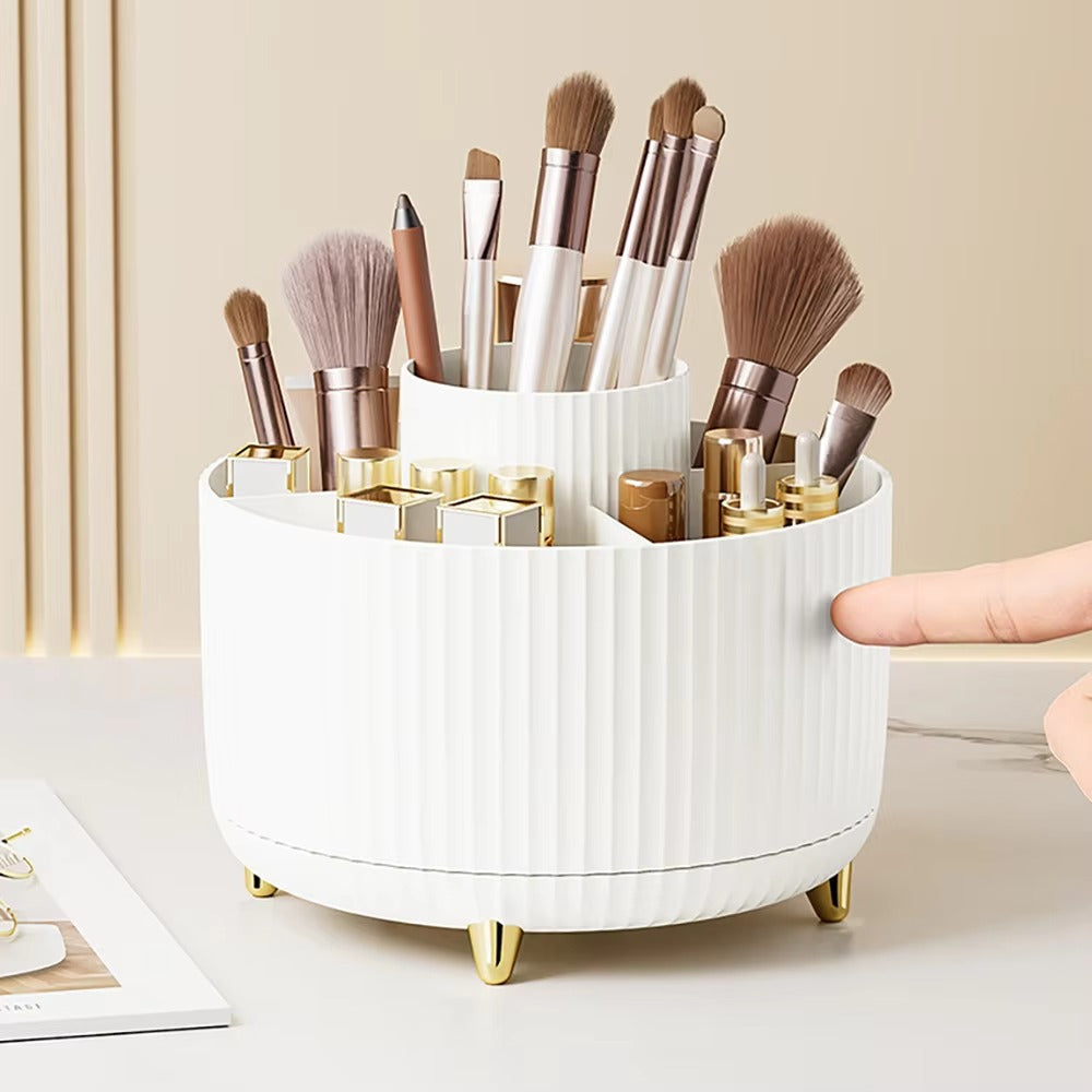 360° Rotating Makeup Organizer - Large Capacity Cosmetic Storage Box for Brushes, Lipstick & Skincare