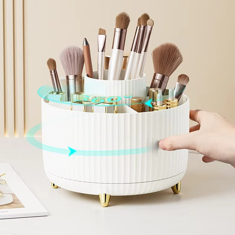 360° Rotating Makeup Organizer - Large Capacity Cosmetic Storage Box for Brushes, Lipstick & Skincare