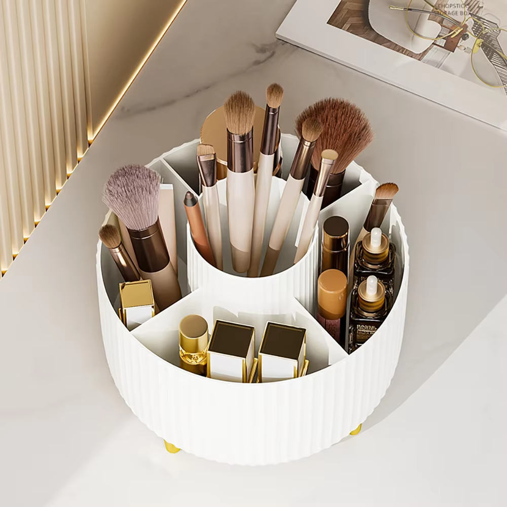 360° Rotating Makeup Organizer - Large Capacity Cosmetic Storage Box for Brushes, Lipstick & Skincare