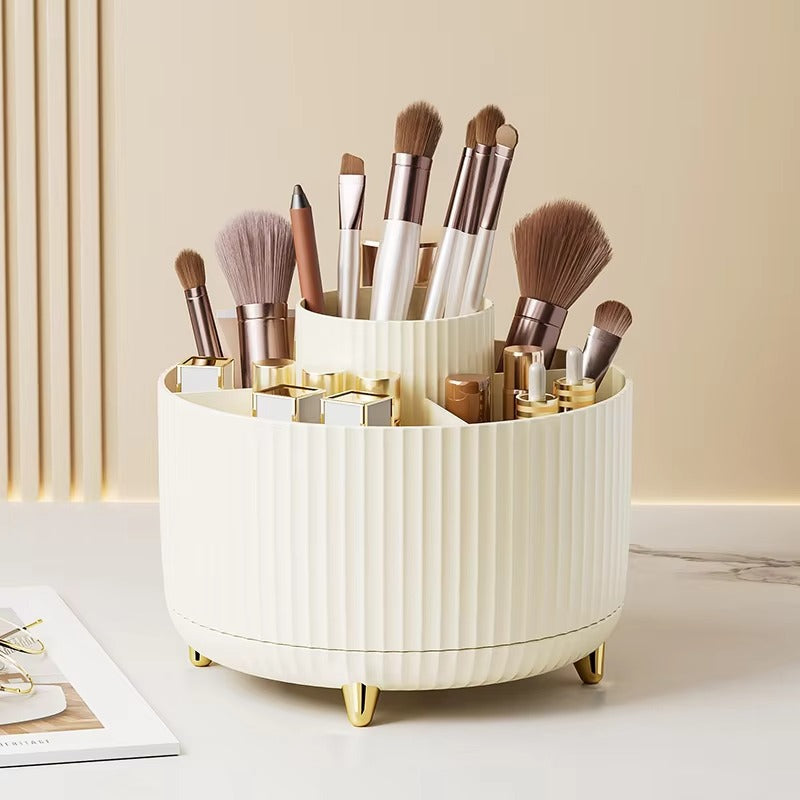 360° Rotating Makeup Organizer - Large Capacity Cosmetic Storage Box for Brushes, Lipstick & Skincare